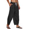 imageCOOFANDY Mens Cotton Linen Harem Pants Drawstring Casual Cropped Trousers Lightweight Loose Beach Yoga Pants with PocketsBlack