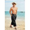 imageCOOFANDY Mens Cotton Linen Harem Pants Drawstring Casual Cropped Trousers Lightweight Loose Beach Yoga Pants with PocketsBlack