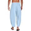 imageCOOFANDY Mens Cotton Linen Harem Pants Drawstring Casual Cropped Trousers Lightweight Loose Beach Yoga Pants with PocketsBlue