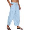 imageCOOFANDY Mens Cotton Linen Harem Pants Drawstring Casual Cropped Trousers Lightweight Loose Beach Yoga Pants with PocketsBlue