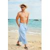 imageCOOFANDY Mens Cotton Linen Harem Pants Drawstring Casual Cropped Trousers Lightweight Loose Beach Yoga Pants with PocketsBlue