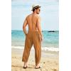 imageCOOFANDY Mens Cotton Linen Harem Pants Drawstring Casual Cropped Trousers Lightweight Loose Beach Yoga Pants with PocketsBrown