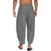 imageCOOFANDY Mens Cotton Linen Harem Pants Drawstring Casual Cropped Trousers Lightweight Loose Beach Yoga Pants with PocketsDark Grey