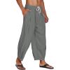 imageCOOFANDY Mens Cotton Linen Harem Pants Drawstring Casual Cropped Trousers Lightweight Loose Beach Yoga Pants with PocketsDark Grey