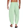 imageCOOFANDY Mens Cotton Linen Harem Pants Drawstring Casual Cropped Trousers Lightweight Loose Beach Yoga Pants with PocketsGreen