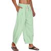 imageCOOFANDY Mens Cotton Linen Harem Pants Drawstring Casual Cropped Trousers Lightweight Loose Beach Yoga Pants with PocketsGreen