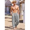 imageCOOFANDY Mens Cotton Linen Harem Pants Drawstring Casual Cropped Trousers Lightweight Loose Beach Yoga Pants with PocketsGrey