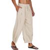 imageCOOFANDY Mens Cotton Linen Harem Pants Drawstring Casual Cropped Trousers Lightweight Loose Beach Yoga Pants with PocketsKhaki