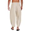 imageCOOFANDY Mens Cotton Linen Harem Pants Drawstring Casual Cropped Trousers Lightweight Loose Beach Yoga Pants with PocketsKhaki