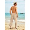 imageCOOFANDY Mens Cotton Linen Harem Pants Drawstring Casual Cropped Trousers Lightweight Loose Beach Yoga Pants with PocketsLight Brown