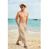 imageCOOFANDY Mens Cotton Linen Harem Pants Drawstring Casual Cropped Trousers Lightweight Loose Beach Yoga Pants with PocketsLight Brown