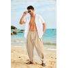 imageCOOFANDY Mens Cotton Linen Harem Pants Drawstring Casual Cropped Trousers Lightweight Loose Beach Yoga Pants with PocketsLight Brown