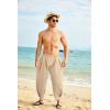 imageCOOFANDY Mens Cotton Linen Harem Pants Drawstring Casual Cropped Trousers Lightweight Loose Beach Yoga Pants with PocketsLight Brown