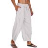 imageCOOFANDY Mens Cotton Linen Harem Pants Drawstring Casual Cropped Trousers Lightweight Loose Beach Yoga Pants with PocketsLight Grey
