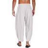 imageCOOFANDY Mens Cotton Linen Harem Pants Drawstring Casual Cropped Trousers Lightweight Loose Beach Yoga Pants with PocketsLight Grey