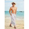 imageCOOFANDY Mens Cotton Linen Harem Pants Drawstring Casual Cropped Trousers Lightweight Loose Beach Yoga Pants with PocketsLight Grey