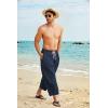 imageCOOFANDY Mens Cotton Linen Harem Pants Drawstring Casual Cropped Trousers Lightweight Loose Beach Yoga Pants with PocketsNavy Blue