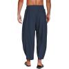 imageCOOFANDY Mens Cotton Linen Harem Pants Drawstring Casual Cropped Trousers Lightweight Loose Beach Yoga Pants with PocketsNavy Blue