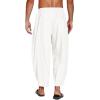 imageCOOFANDY Mens Cotton Linen Harem Pants Drawstring Casual Cropped Trousers Lightweight Loose Beach Yoga Pants with PocketsWhite