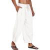 imageCOOFANDY Mens Cotton Linen Harem Pants Drawstring Casual Cropped Trousers Lightweight Loose Beach Yoga Pants with PocketsWhite