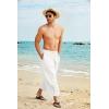 imageCOOFANDY Mens Cotton Linen Harem Pants Drawstring Casual Cropped Trousers Lightweight Loose Beach Yoga Pants with PocketsWhite