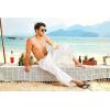 imageCOOFANDY Mens Cotton Linen Harem Pants Drawstring Casual Cropped Trousers Lightweight Loose Beach Yoga Pants with PocketsWhite
