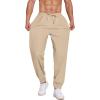 imageCOOFANDY Mens Linen Casual Lightweight Pants Elastic Waist Drawstring Beach Pants with PocketsKhaki