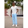 imageCOOFANDY Mens Linen Casual Lightweight Pants Elastic Waist Drawstring Beach Pants with PocketsLight Blue