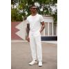 imageCOOFANDY Mens Linen Casual Lightweight Pants Elastic Waist Drawstring Beach Pants with PocketsWhite