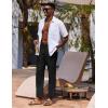 imageCOOFANDY Mens Linen Casual Pants Lightweight Drawstring Beach Pants Elastic Waist Cropped PantsBlack