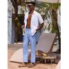 imageCOOFANDY Mens Linen Casual Pants Lightweight Drawstring Beach Pants Elastic Waist Cropped PantsBlue