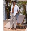 imageCOOFANDY Mens Linen Casual Pants Lightweight Drawstring Beach Pants Elastic Waist Cropped PantsChampagne