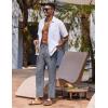 imageCOOFANDY Mens Linen Casual Pants Lightweight Drawstring Beach Pants Elastic Waist Cropped PantsNavy Blue