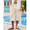 imageCOOFANDY Mens Linen Harem Capri Pants Casual Lightweight Drawstring Yoga Pants Baggy 34 Beach TrousersBeige