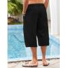 imageCOOFANDY Mens Linen Harem Capri Pants Casual Lightweight Drawstring Yoga Pants Baggy 34 Beach TrousersBlack