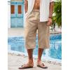 imageCOOFANDY Mens Linen Harem Capri Pants Casual Lightweight Drawstring Yoga Pants Baggy 34 Beach TrousersDark Khaki