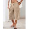 imageCOOFANDY Mens Linen Harem Capri Pants Casual Lightweight Drawstring Yoga Pants Baggy 34 Beach TrousersDark Khaki
