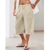 imageCOOFANDY Mens Linen Harem Capri Pants Casual Lightweight Drawstring Yoga Pants Baggy 34 Beach TrousersKhaki