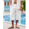 imageCOOFANDY Mens Linen Harem Capri Pants Casual Lightweight Drawstring Yoga Pants Baggy 34 Beach TrousersWhite