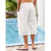 imageCOOFANDY Mens Linen Harem Capri Pants Casual Lightweight Drawstring Yoga Pants Baggy 34 Beach TrousersWhite