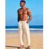 imageCOOFANDY Mens Linen Harem Drawstring Pants Casual Elastic Waist Lightweight Trouser Hippie Summer Beach Yoga PantsLight Khaki