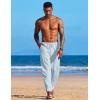 imageCOOFANDY Mens Linen Harem Drawstring Pants Casual Elastic Waist Lightweight Trouser Hippie Summer Beach Yoga PantsSky Blue