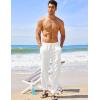imageCOOFANDY Mens Linen Harem Drawstring Pants Casual Elastic Waist Lightweight Trouser Hippie Summer Beach Yoga PantsWhite