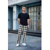 imageCOOFANDY Mens Plaid Casual Pants Soft Cotton Pajama Pants Drawstring Checkered Lounge Sweatpant with PocketsGray Black White Plaid