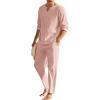imageCOOFANDY Mens 2 Pieces Cotton Linen Set Henley Shirt Long Sleeve and Casual Beach Pants Summer Yoga OutfitsPink