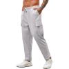 imageCOOFANDY Mens Cargo Pants Relaxed Fit Casual Linen Pants Drawstring Sweatpants with 6 PocketsLight Grey
