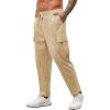 imageCOOFANDY Mens Cargo Pants Relaxed Fit Casual Linen Pants Drawstring Sweatpants with 6 PocketsLight Khaki