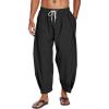 imageCOOFANDY Mens Cotton Linen Harem Pants Drawstring Casual Cropped Trousers Lightweight Loose Beach Yoga Pants with PocketsBlack