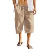 imageCOOFANDY Mens Linen Harem Capri Pants Casual Lightweight Drawstring Yoga Pants Baggy 34 Beach TrousersDark Khaki