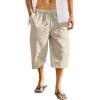 imageCOOFANDY Mens Linen Harem Capri Pants Casual Lightweight Drawstring Yoga Pants Baggy 34 Beach TrousersKhaki
